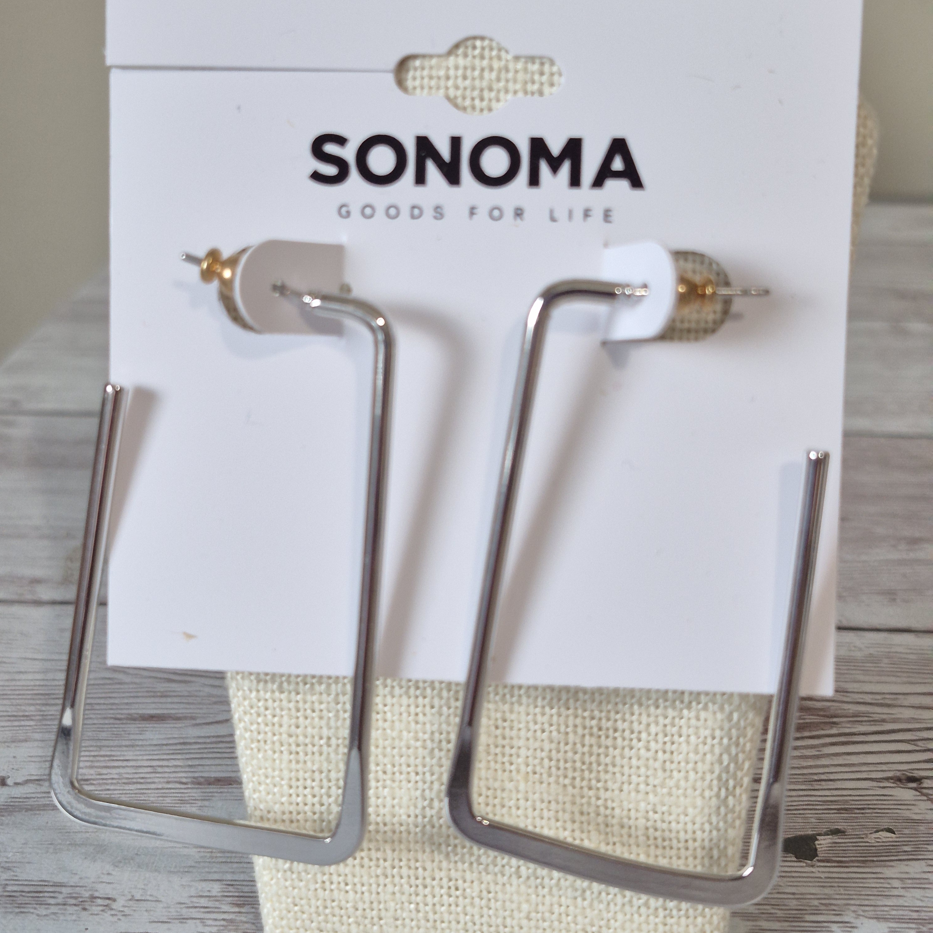 Nwt Large Silver-Tone Rectangular Earrings